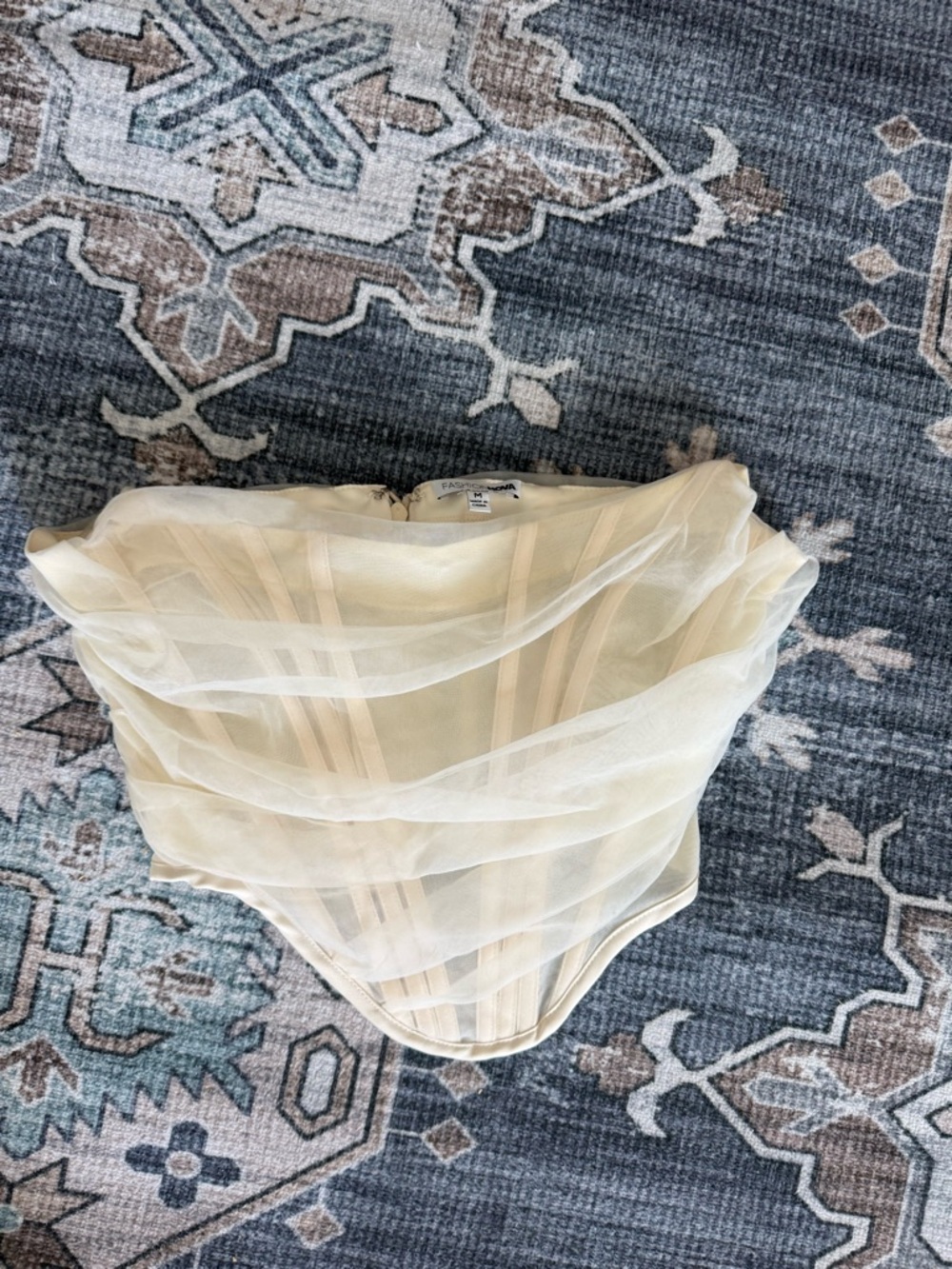 Fashion Nova Cream Sheer Strapless Bustier